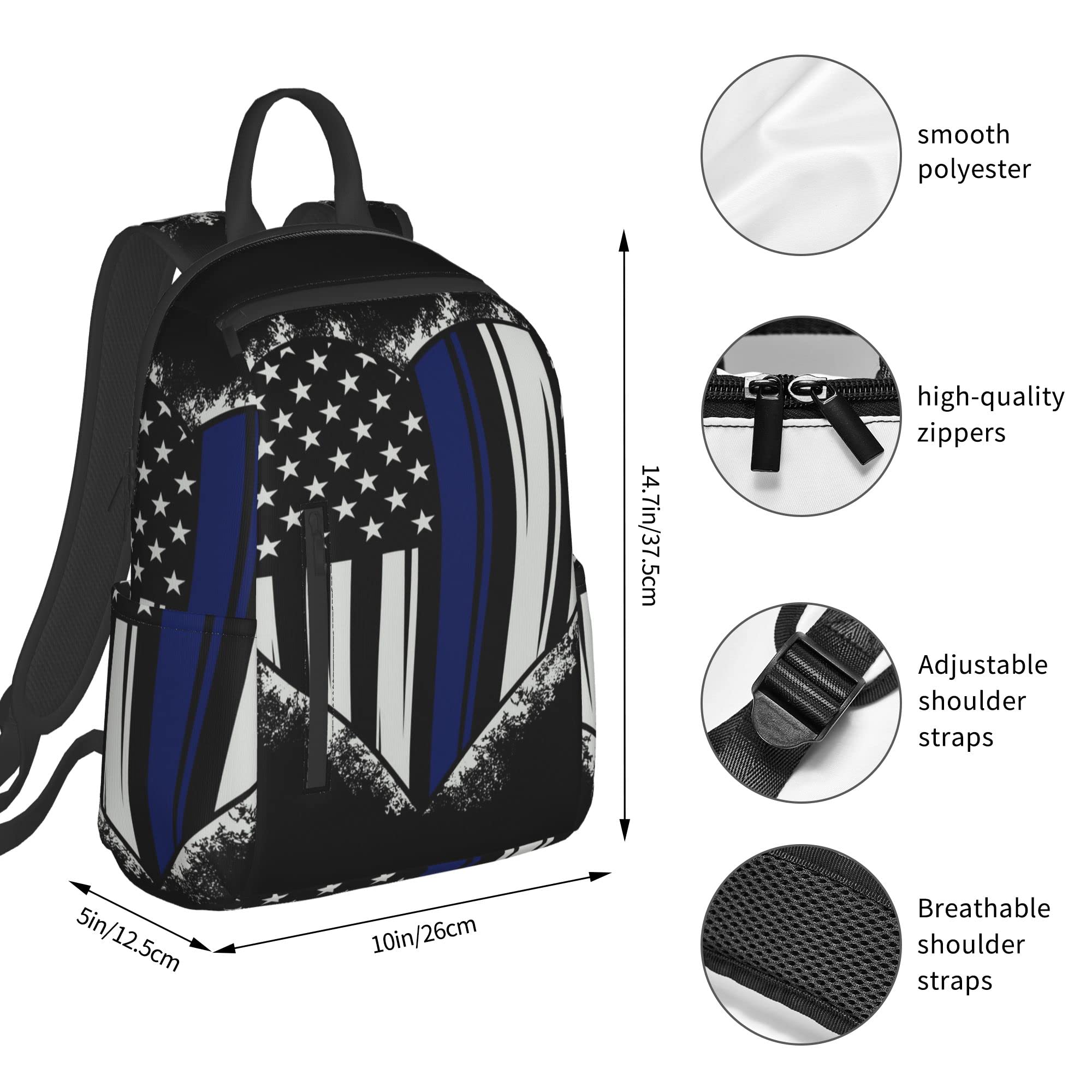 SWEET TANG American Thin Blue Line Flag Police love heart pattern black Backpack for Men Travel Laptop Backpack College Backpack Laptop Bag for Women