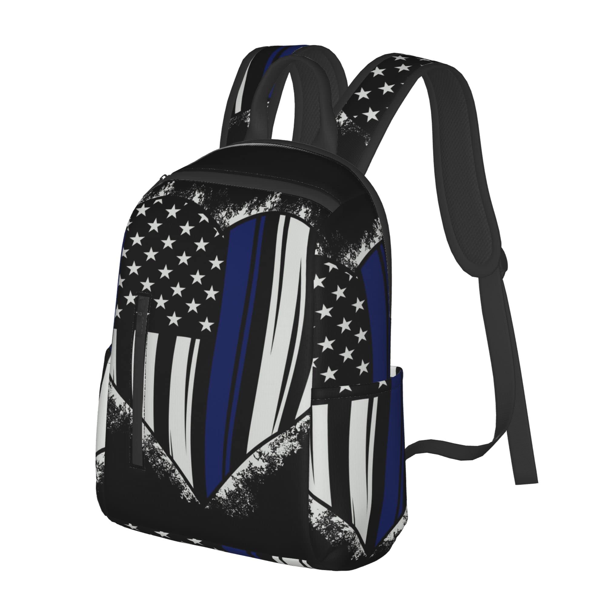 SWEET TANG American Thin Blue Line Flag Police love heart pattern black Backpack for Men Travel Laptop Backpack College Backpack Laptop Bag for Women