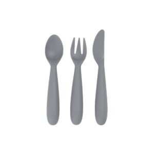 ezpz happy utensils - 100% bpa free fork, spoon & knife for toddlers + preschoolers + self-feeding - designed by a pediatric feeding specialist - 24 months+ (gray)