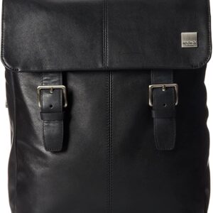 KNOMO Hudson Large Leather 16 inch Laptop Business Backpack for Work Computer Travel Bag Daypack Bag with Flap, Black