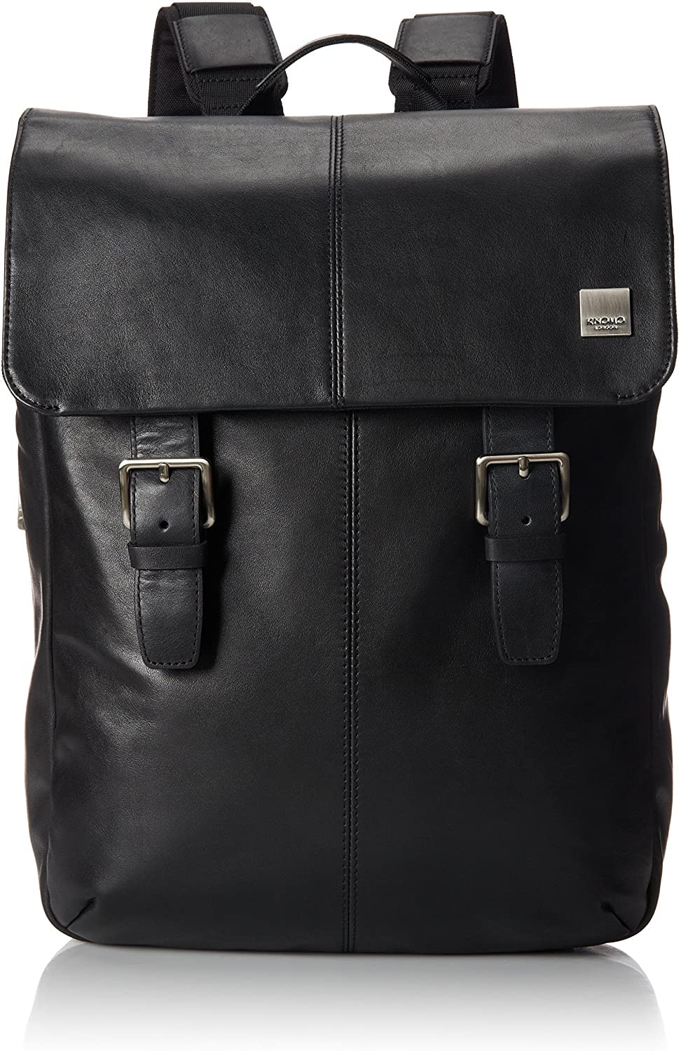 KNOMO Hudson Large Leather 16 inch Laptop Business Backpack for Work Computer Travel Bag Daypack Bag with Flap, Black