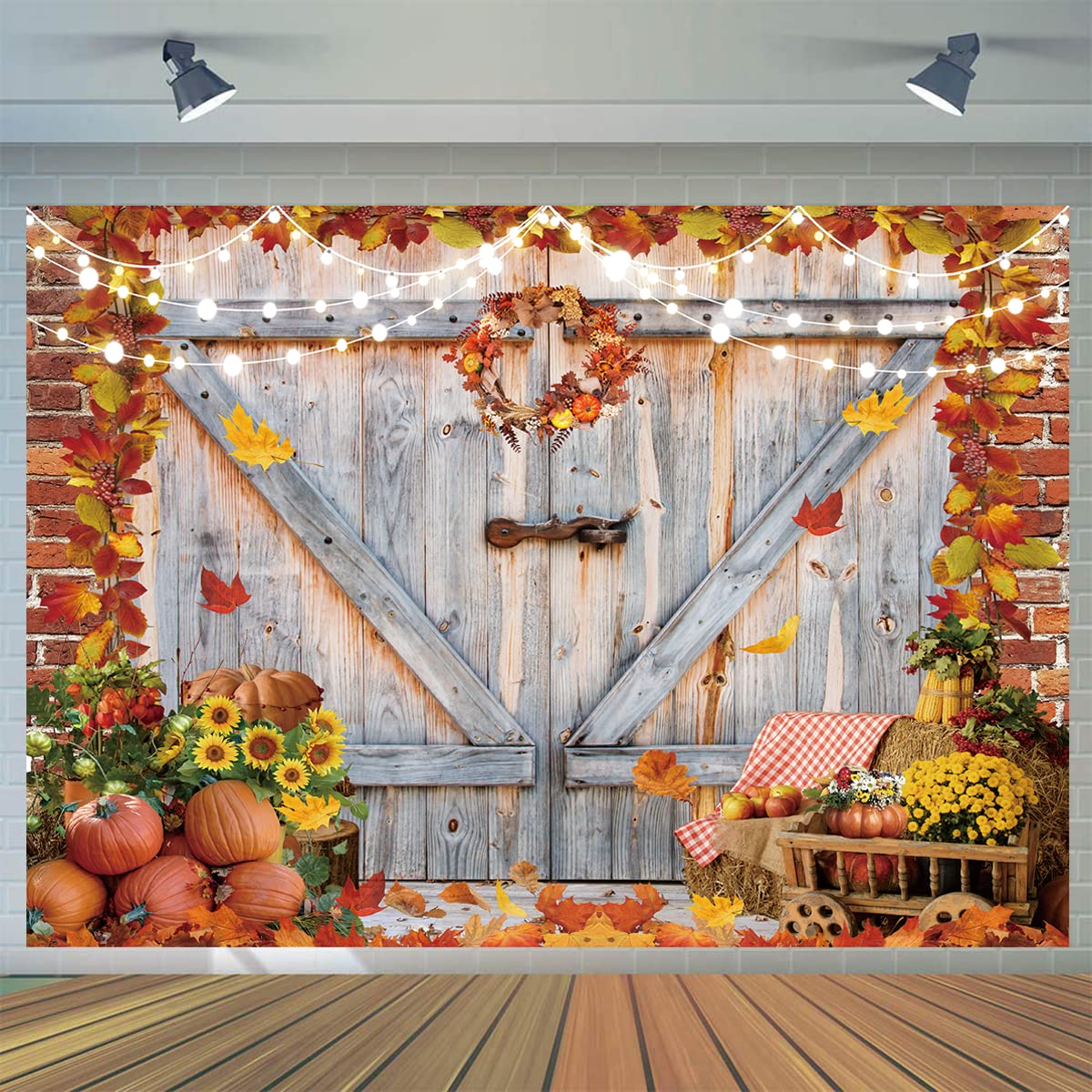 CYLYH 7x5FT Thanksgiving Backdrop Fall Thanksgiving Photography Backdrop Autumn Pumpkin Harvest Barn Background Maple Baby Shower Banner Decoration Birthday Party Backdrop