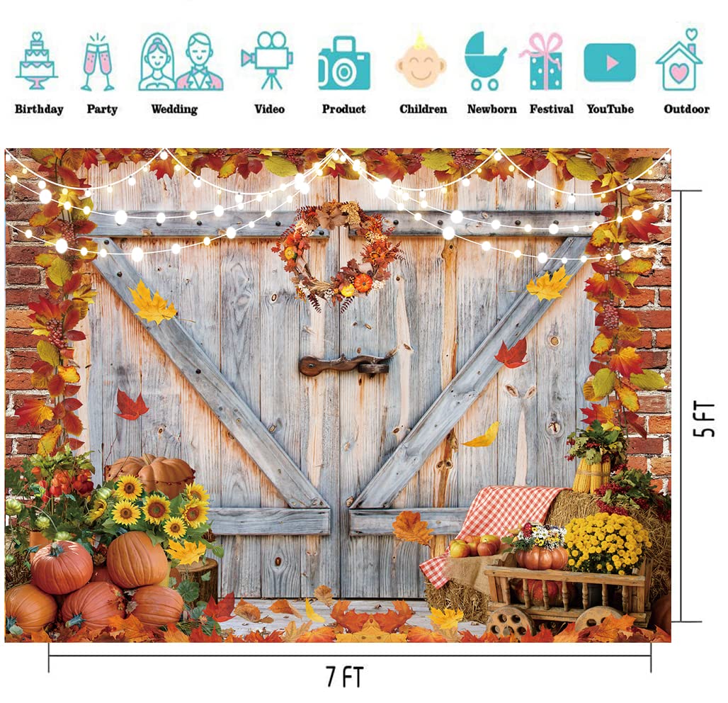 CYLYH 7x5FT Thanksgiving Backdrop Fall Thanksgiving Photography Backdrop Autumn Pumpkin Harvest Barn Background Maple Baby Shower Banner Decoration Birthday Party Backdrop