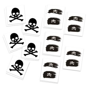 fashiontats jolly roger pirate temporary tattoos | pack of 20 | skull & crossbones buccaneers | made in the usa | skin safe | removable