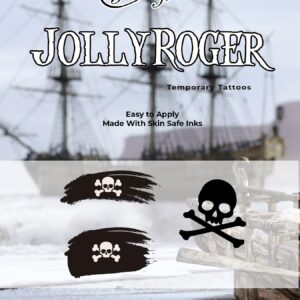 FashionTats Jolly Roger Pirate Temporary Tattoos | Pack of 20 | Skull & Crossbones Buccaneers | MADE IN THE USA | Skin Safe | Removable
