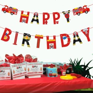 Fire Truck Happy Birthday Banner For Kids Fire Engine Rescue Birthday Party Sign, Fire Truck Birthday Party Supplies For Boys Red