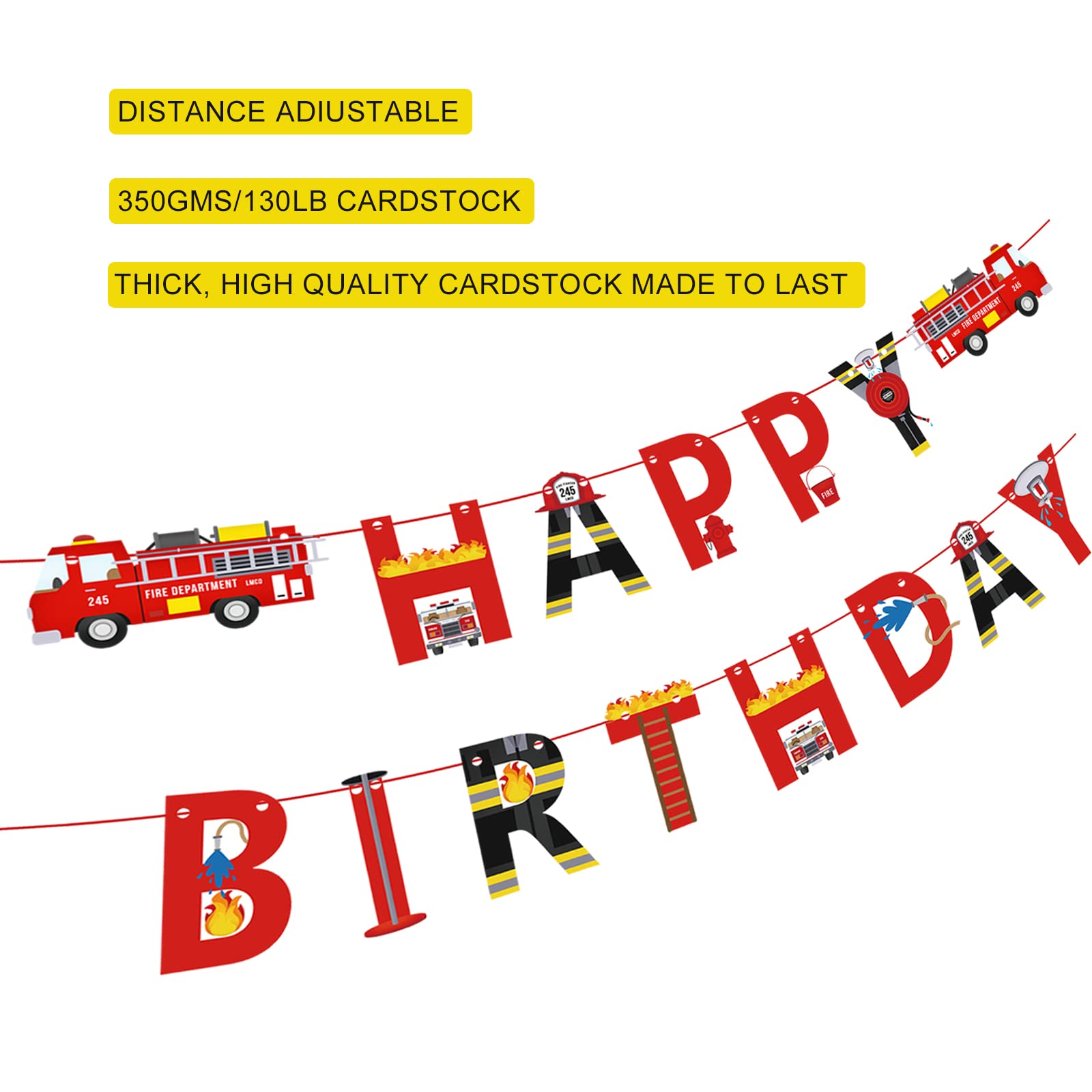 Fire Truck Happy Birthday Banner For Kids Fire Engine Rescue Birthday Party Sign, Fire Truck Birthday Party Supplies For Boys Red