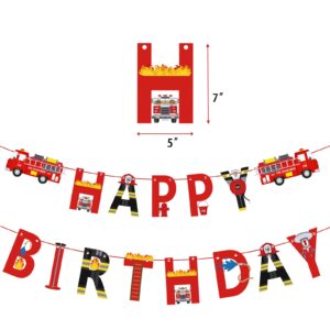 Fire Truck Happy Birthday Banner For Kids Fire Engine Rescue Birthday Party Sign, Fire Truck Birthday Party Supplies For Boys Red