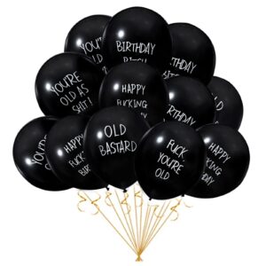 24pcs black abusive balloons 12 inches funny abusive old age birthday party balloons cute offensive rude latex birthday balloons for men women adults birthday party supplies indoor/outdoor