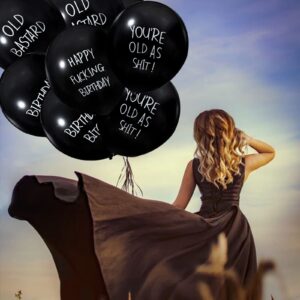 24Pcs Black Abusive Balloons 12 Inches Funny Abusive Old Age Birthday Party Balloons Cute Offensive Rude Latex Birthday Balloons for Men Women Adults Birthday Party Supplies Indoor/Outdoor