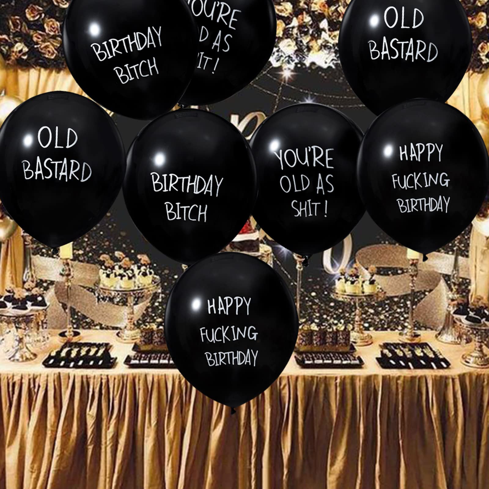 24Pcs Black Abusive Balloons 12 Inches Funny Abusive Old Age Birthday Party Balloons Cute Offensive Rude Latex Birthday Balloons for Men Women Adults Birthday Party Supplies Indoor/Outdoor