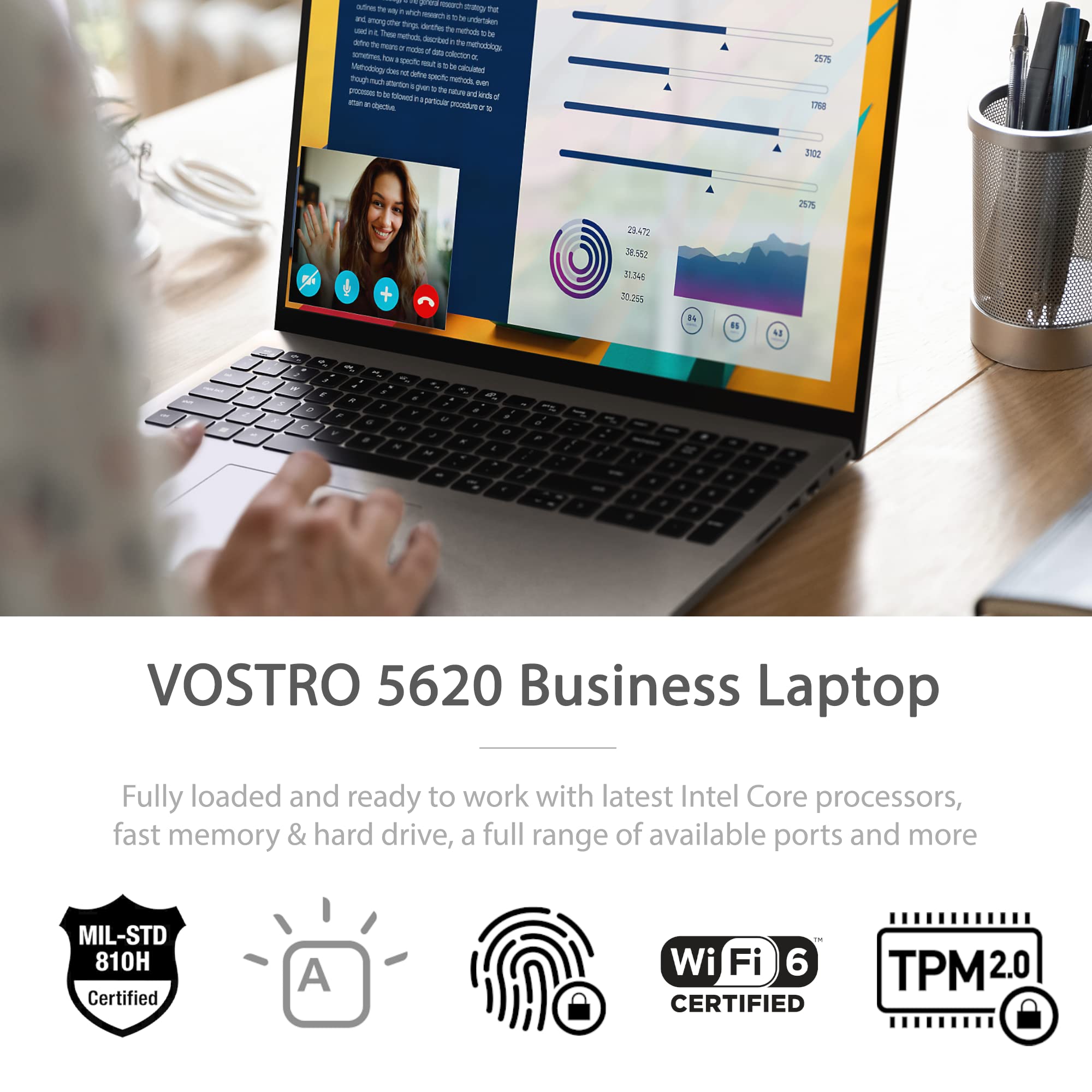 Dell Vostro 5620 Business Laptop, 16" FHD Display, 12th Gen Intel Core i7-1260P, 32GB RAM, 1TB SSD, FHD Webcam, HDMI, Backlit Keyboard, Fingerprint Reader, Wi-Fi 6, Windows 11 Pro, Silver