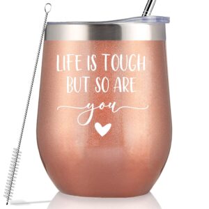 inspirational gift,encouragement cheer up get well soon gifts for women her-condolence sympathy gifts-life is tough but so are you-12oz rose golden tumbler coffee cup mug- christmas new year gift