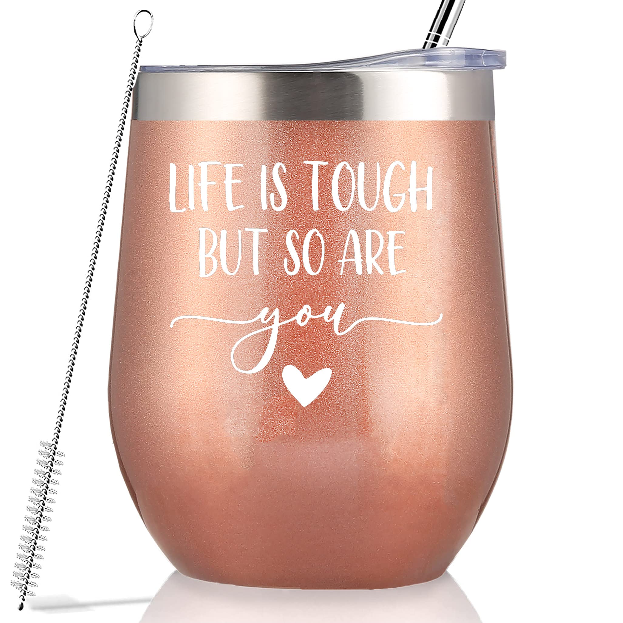 Inspirational Gift,Encouragement Cheer Up Get Well Soon Gifts for Women Her-Condolence Sympathy Gifts-Life is Tough But So Are You-12oz Rose Golden Tumbler Coffee Cup Mug- Christmas New Year Gift