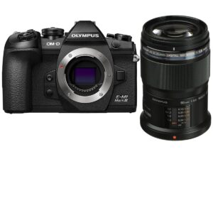 olympus om-d e-m1 mark iii mirrorless digital camera body, black with m. zuiko digital ed 60mm f2.8 macro lens