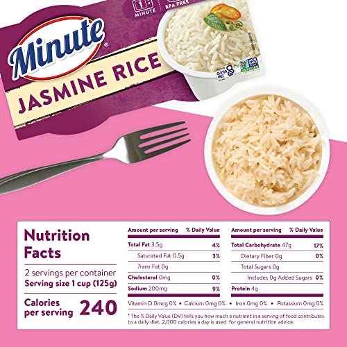 Minute Ready-to-Serve Jasmine Rice, Microwavable Rice Cups, 4.4-Ounce Cups, 2 Count, (Pack of 8)