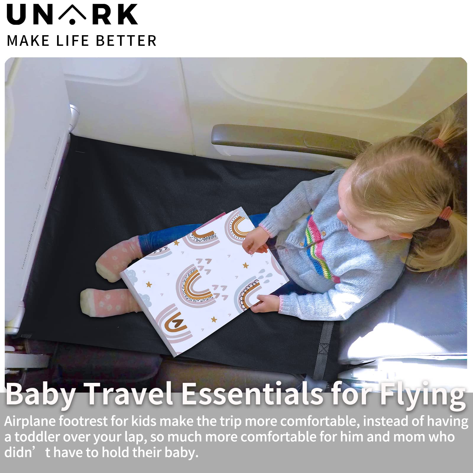 UNARK Airplane Footrest for Kids,Airplane Travel Accessories for Kids,Travel Foot Rest for Airplane Flights,Footrest Airplane Portable,Toddler Airplane Seat Extender for Kids,Airplane Foot Hammock