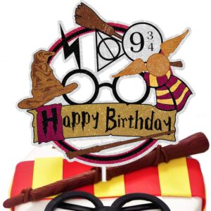magical wizard happy birthday cake topper - wizard boy girl party decoration supplies
