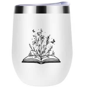 rudicaxi book lovers gifts - librarian gifts for women readers - bookish gifts, book club gifts, bookworm gifts, reading gifts for friend, daughter, mom, 12oz wine tumbler with lid mugs