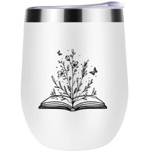 Rudicaxi Book Lovers Gifts - Librarian Gifts For Women Readers - Bookish Gifts, Book Club Gifts, Bookworm Gifts, Reading Gifts For Friend, Daughter, Mom, 12OZ Wine Tumbler with Lid Mugs