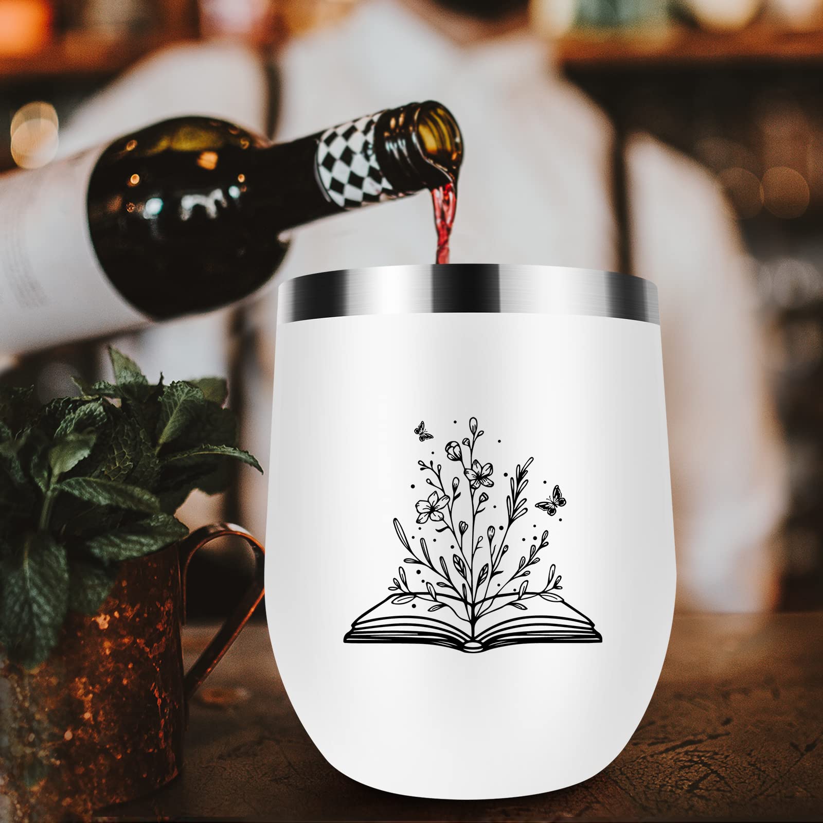 Rudicaxi Book Lovers Gifts - Librarian Gifts For Women Readers - Bookish Gifts, Book Club Gifts, Bookworm Gifts, Reading Gifts For Friend, Daughter, Mom, 12OZ Wine Tumbler with Lid Mugs