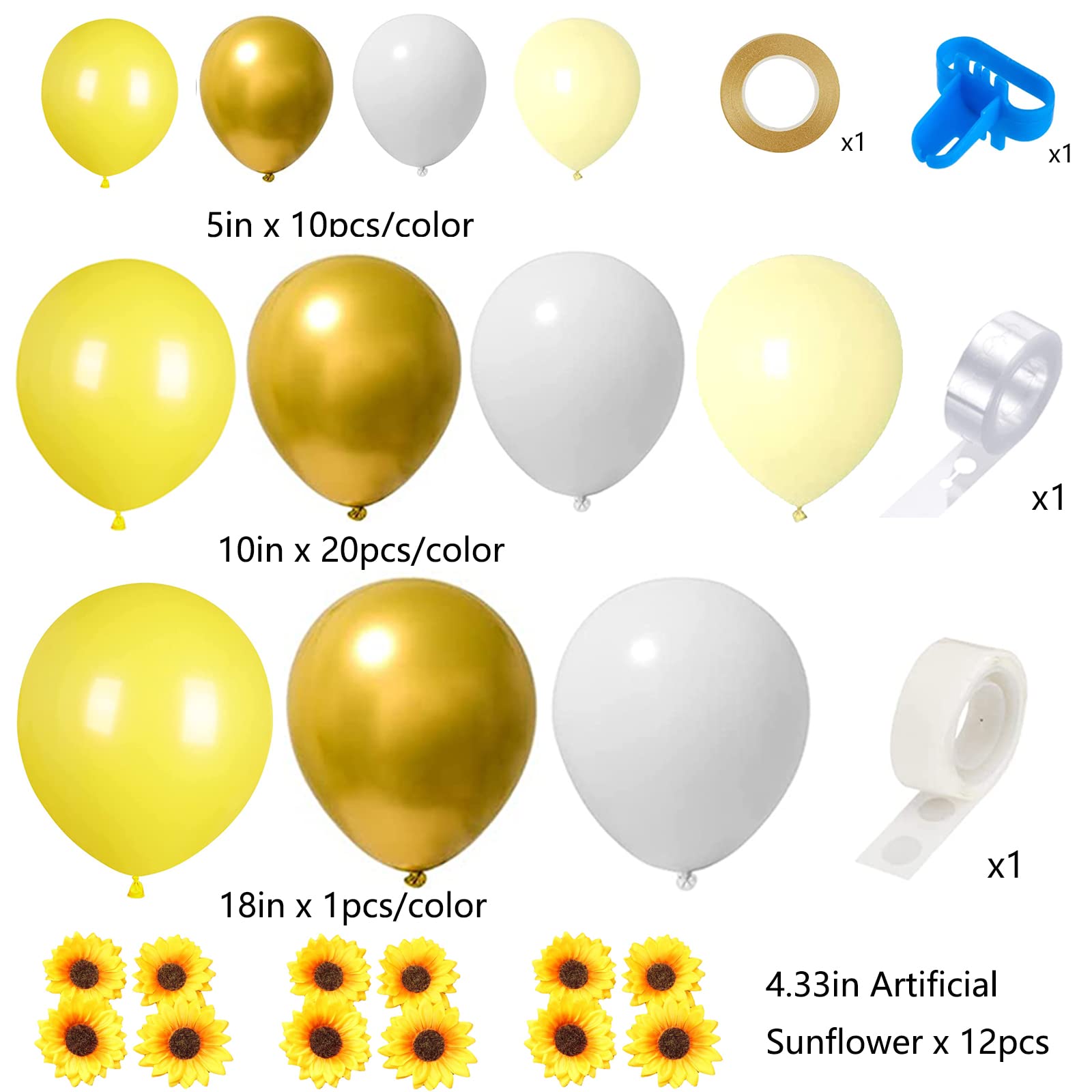 139PCS Sunflower Balloons Garland Kit with Artificial Sunflowers Yellow Balloons for Sunflower Theme Birthday Party Baby Shower