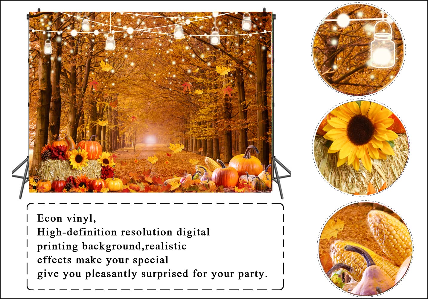 LTLYH 7x5ft Fall Forest Backdrop Autumn Thanksgiving Backdrop Maple Forest Leaves Friendsgiving Party Banner Backdrop Supplies Farm Harvest Event Photo Backdrop 185