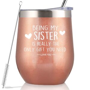 geanhil being my sister is the only gift you need-sister tumbler gift-sister in law tumbler gift-birthday christmas gifts for sister from sis brother-12oz rose golden tumbler coffee cup mug
