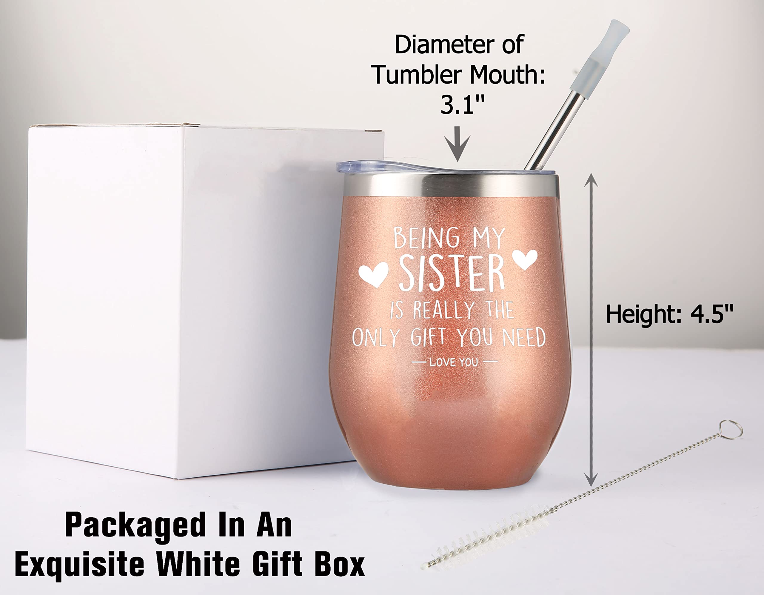 GEANHIL Being My Sister Is the Only Gift You Need-Sister Tumbler Gift-Sister in Law Tumbler Gift-Birthday Christmas Gifts for Sister from Sis Brother-12oz Rose Golden Tumbler Coffee Cup Mug