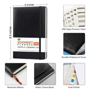 Soomeet Weekly Planner, Undated Planner Weekly and Monthly, Goal Planner, Calendar Stickers, Faux Leather Cover, Time Management Manual and Planner, A5 Hardcover with Ruler, 200 Pages, Black