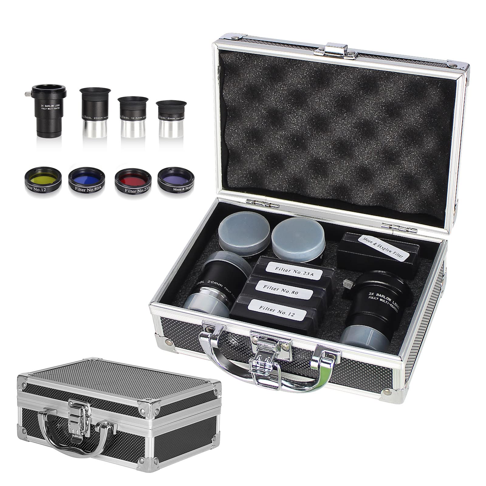 Celticbird Astronomical Telescope Accessory Kit - with 3pcs Plossl Eyepieces Set, 4pcs Filter Set, a 2X Barlow Lens