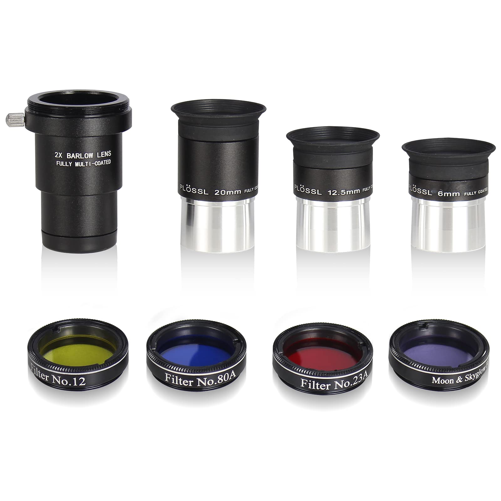 Celticbird Astronomical Telescope Accessory Kit - with 3pcs Plossl Eyepieces Set, 4pcs Filter Set, a 2X Barlow Lens