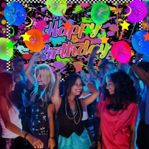 Winrayk Neon Glow in The Dark Birthday Party Decorations Supplies with Neon Balloons Garland Arch Backdrop Tablecloth Hanging Swirl Glow in The Dark Party Supplies Neon Party Decor for Kids Teen Adult