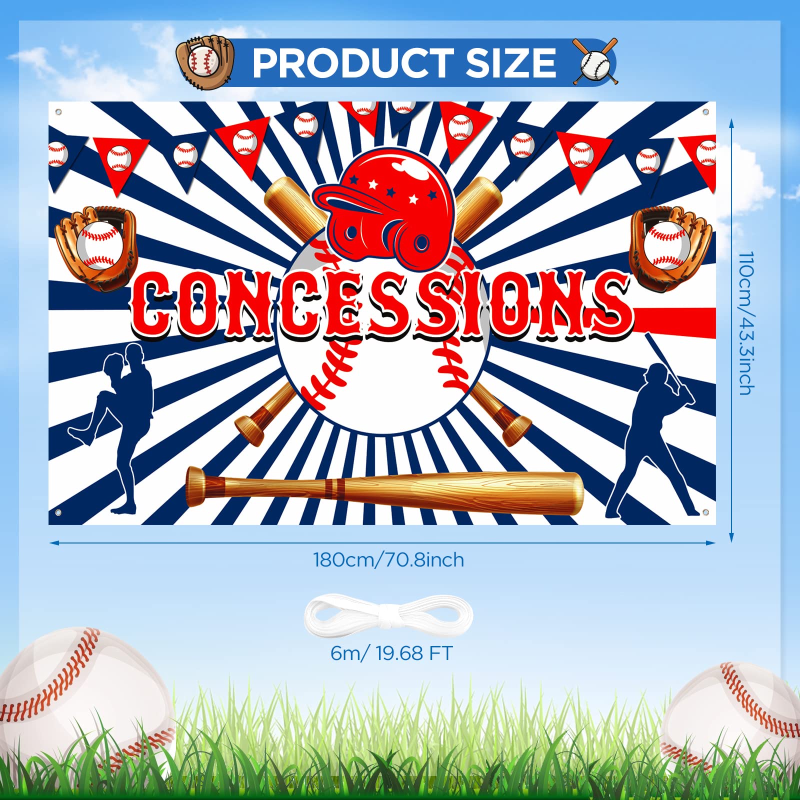 Baseball Party Decorations Banner Baseball Concessions Banner Baseball Party Supplies Large Sports Themed Birthday Backdrop for Boys Kids Teens Baseball Birthday Holiday Party Favor