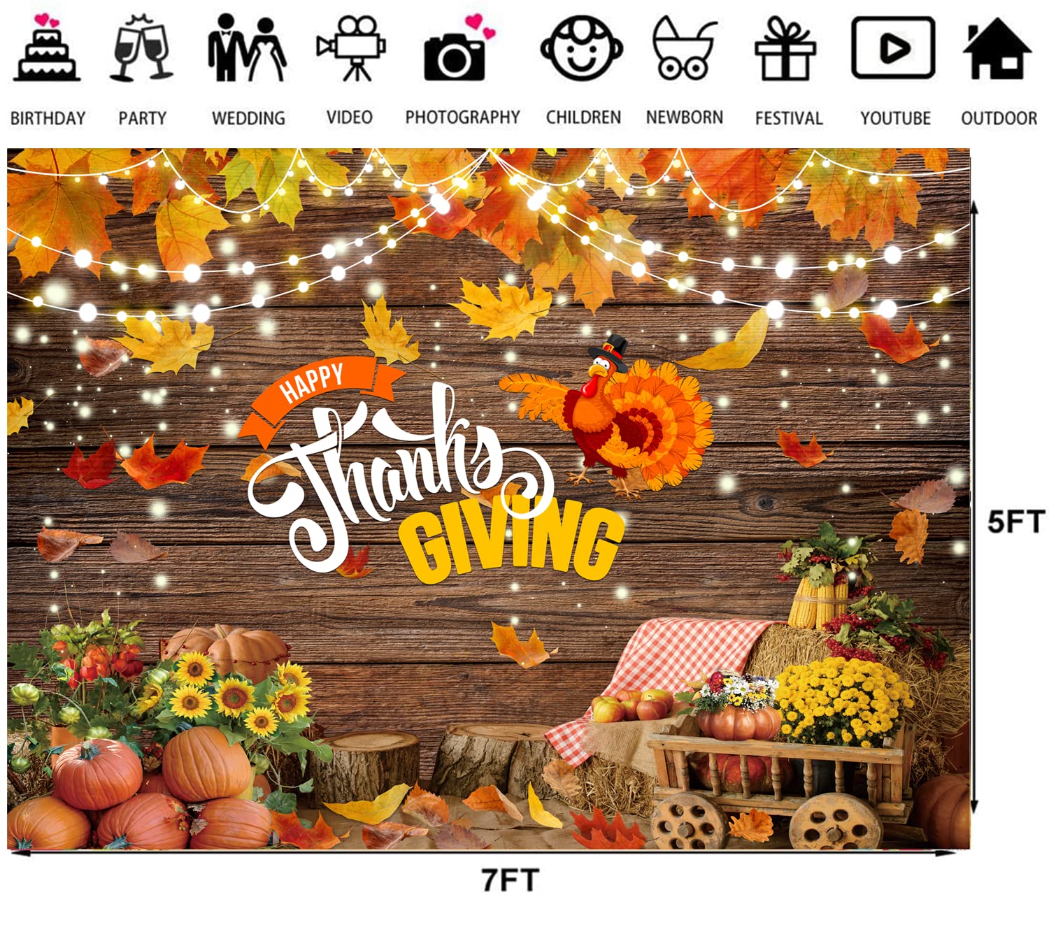 LTLYH 7x5ft Fall Thanksgiving Photography Backdrop Thanksgiving Brown Wood Wall Backdorp Thanksgiving Turkey Pumpkin Decoration Backdrop Fall Party Banner Backdrops 186