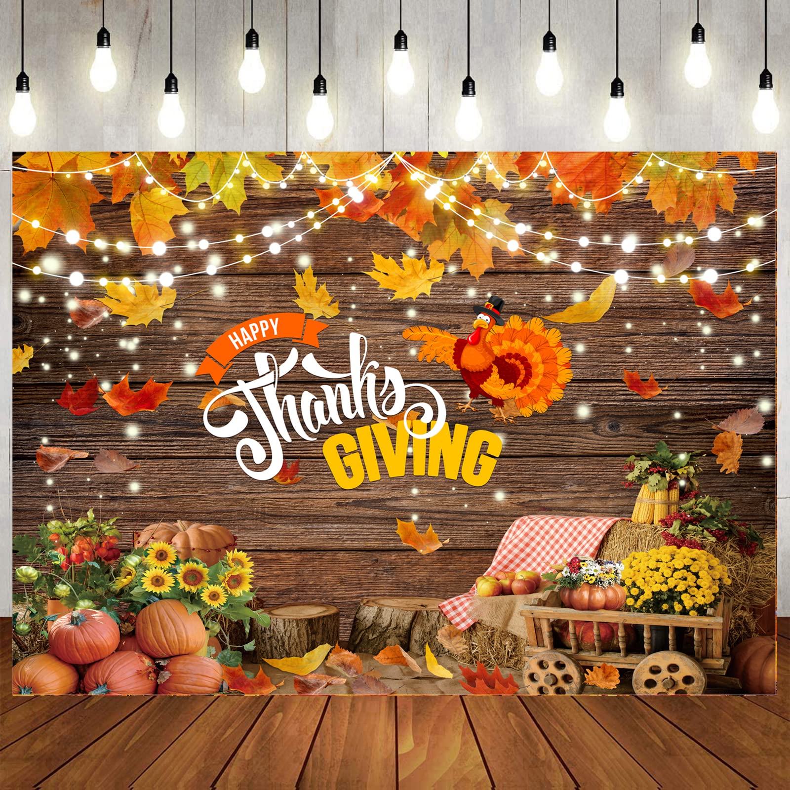 LTLYH 7x5ft Fall Thanksgiving Photography Backdrop Thanksgiving Brown Wood Wall Backdorp Thanksgiving Turkey Pumpkin Decoration Backdrop Fall Party Banner Backdrops 186