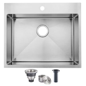 shaco 25x22 inch drop in kitchen sink, top mount 16 gauge 304 stainless steel 25 inch drop in rv laundry utility sink, brushed nickel single bowl sink topmount overmount sink with drain