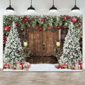 lofaris winter christmas backdrop xmas photography backdrop rustic barn wood door backdrop xmas tree snow gift bell kids adult family supplies banner party baby shower decoration background 7x5ft