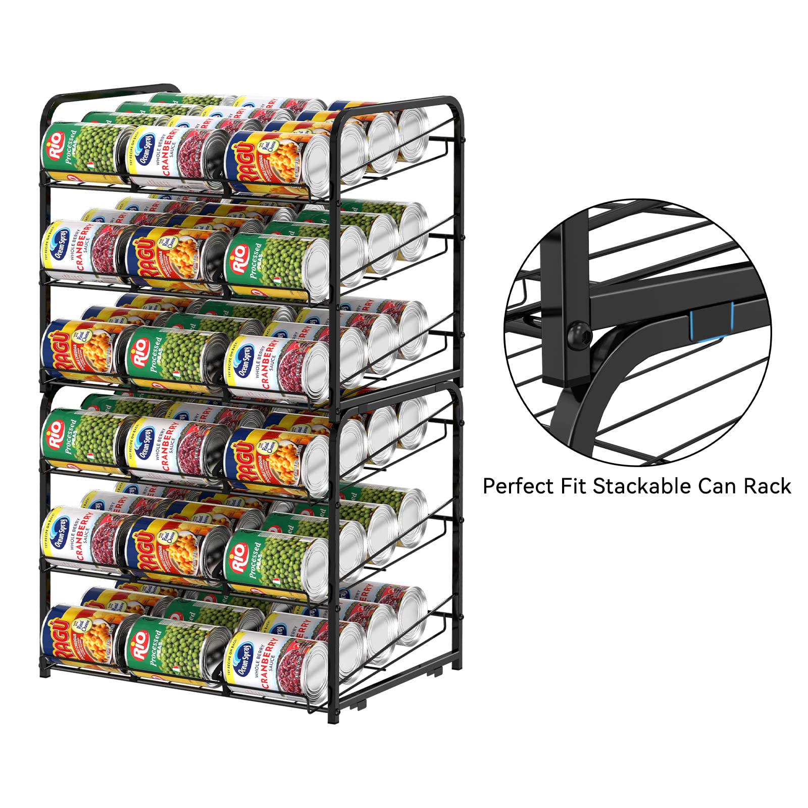 NORCEESAN Stackable Can Rack Dispenser 2 Pack Can Storage Rack Organizer Can Food Storage Rack Holds Up to 72 Cans for Kitchen Cabinet Countertops, Black