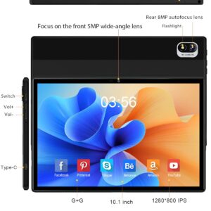 DUODUOGO Tablet 10 inch, Octa core Android Tablet with 10GB+64GB/1 TB Expansion, 5G WiFi, 5MP Dual Camera, 6000mAh, Split-Screen, Widevine L1, 10 inch Tablet PC - Black