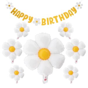 10pcs set daisy balloons, shower decoration banners,happy birthday decorations felt bunting for girls boys birthday party supplies(yellow+white)
