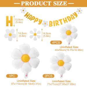 10pcs set Daisy Balloons, Shower Decoration Banners,Happy Birthday Decorations Felt Bunting for Girls Boys Birthday Party Supplies(Yellow+White)