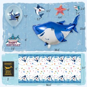 Shark Birthday Decorations, Ocean Shark Party Decorations Include Shark Balloons, Happy Birthday Banners, Cupcake & Cake Toppers, Shark Signs and Tablecloth for Boys Girls Ocean Theme Shark Party