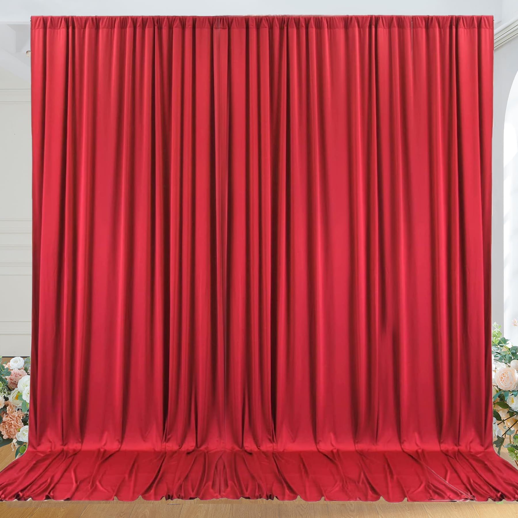 10ft x 10ft Wrinkle Free Red Backdrop Curtains for Parties, Polyester Photo Backdrop Drapes 2 Panels 5x10ft for Weddings Birthday Party Christmas Photography Background