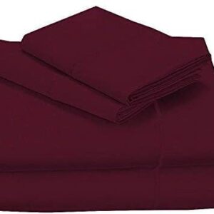 Full Extra Long Size Sheet Set Organic Cotton Sheets & Pillowcases- (4 Pcs) Long Staple Cotton Soft Bed Sheets Elastic Fit Upto 30" inch Deep Mattress-850 TC (Wine Solid, Full XL- 54" X 80")