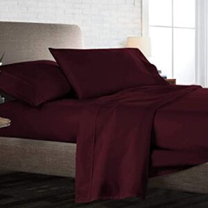 Full Extra Long Size Sheet Set Organic Cotton Sheets & Pillowcases- (4 Pcs) Long Staple Cotton Soft Bed Sheets Elastic Fit Upto 30" inch Deep Mattress-850 TC (Wine Solid, Full XL- 54" X 80")