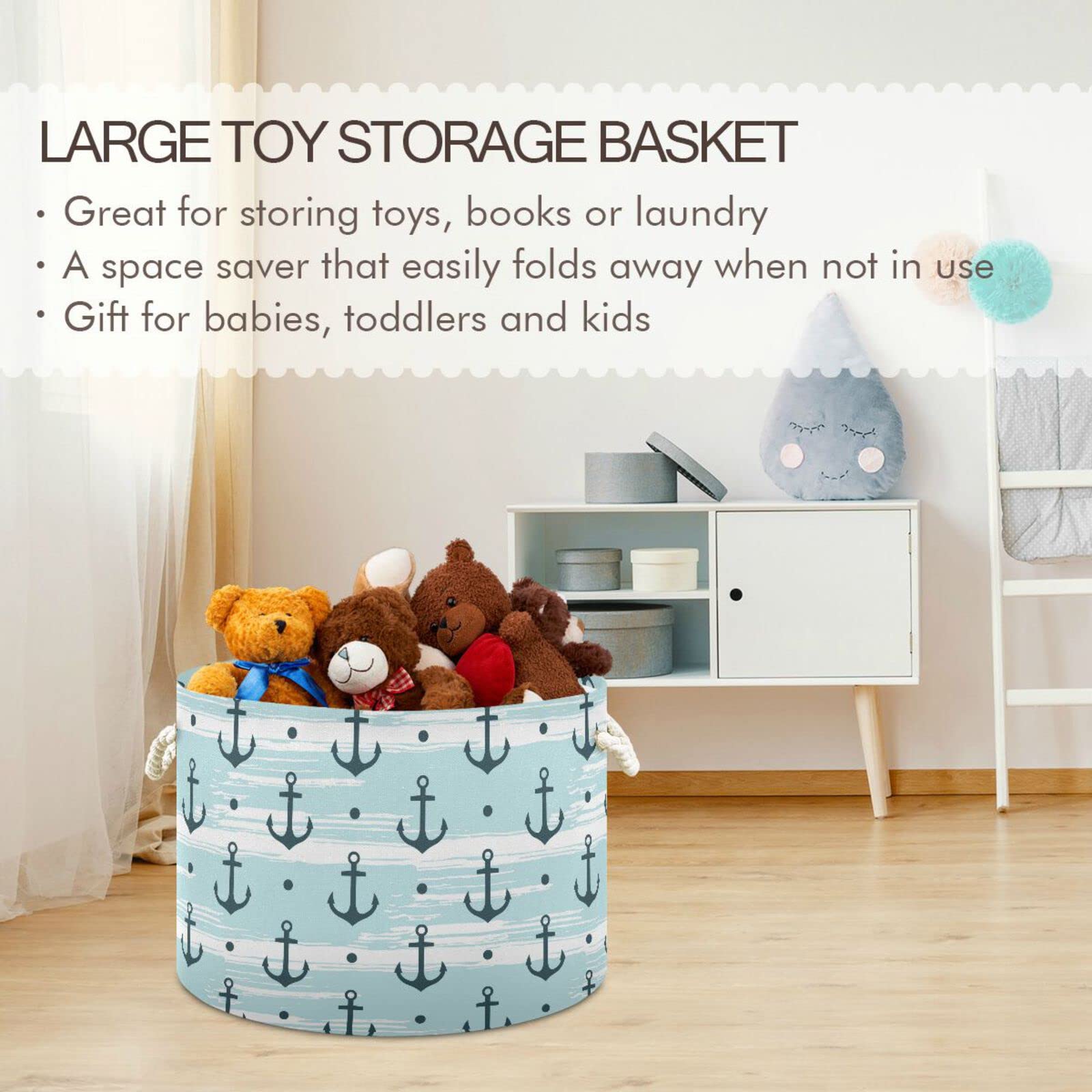 Anchors Cotton Rope Basket Blue Baby Laundry Basket for Blankets Toys Storage Basket Bins Box Organizer Basket