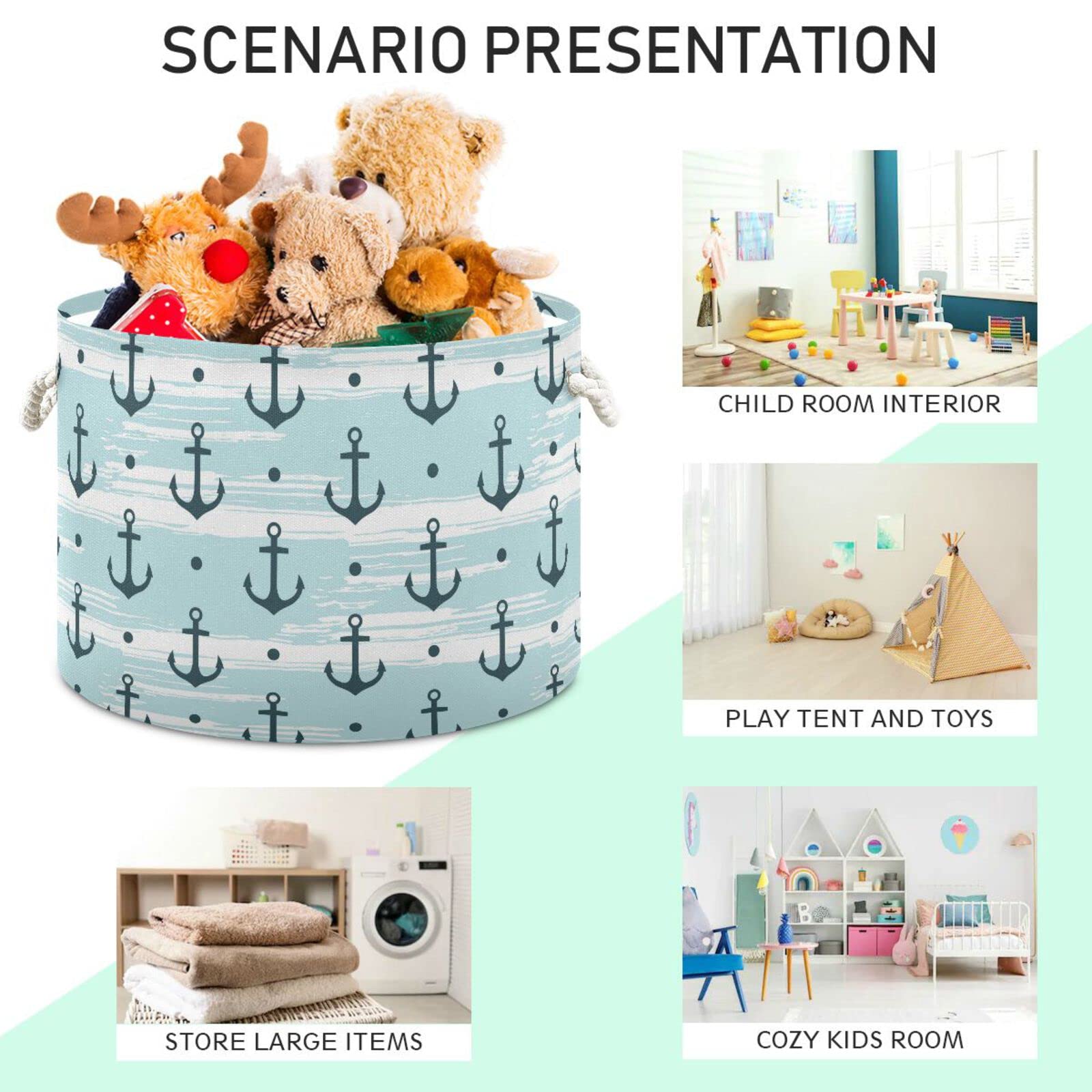 Anchors Cotton Rope Basket Blue Baby Laundry Basket for Blankets Toys Storage Basket Bins Box Organizer Basket