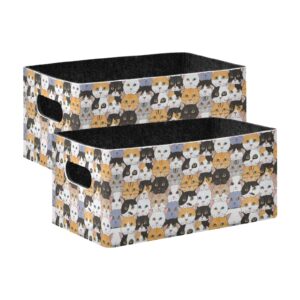 Emelivor Cute Cats Storage Basket Bins Set (2pcs) Felt Collapsible Storage Bins with Fabric Rectangle Baskets for Organizing for Kids Toys Pet Toy Books Clothes Closet Cabinet Organise