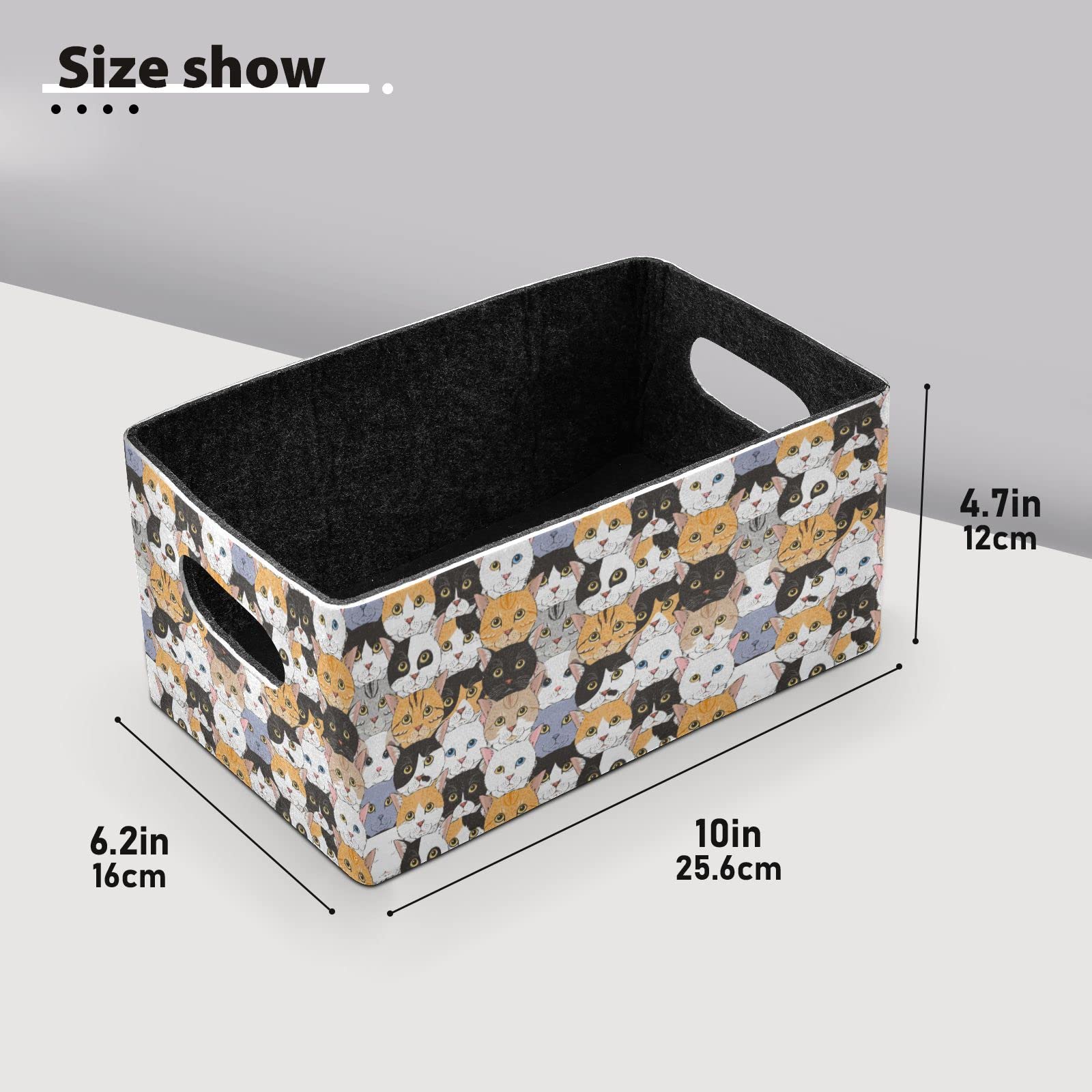 Emelivor Cute Cats Storage Basket Bins Set (2pcs) Felt Collapsible Storage Bins with Fabric Rectangle Baskets for Organizing for Kids Toys Pet Toy Books Clothes Closet Cabinet Organise